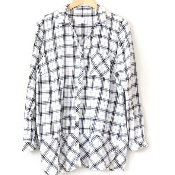 J Jill Women’s Size XL Flannel White Plaid Curved Hem Tunic Button Cotton Shirt - Picture 1 of 7